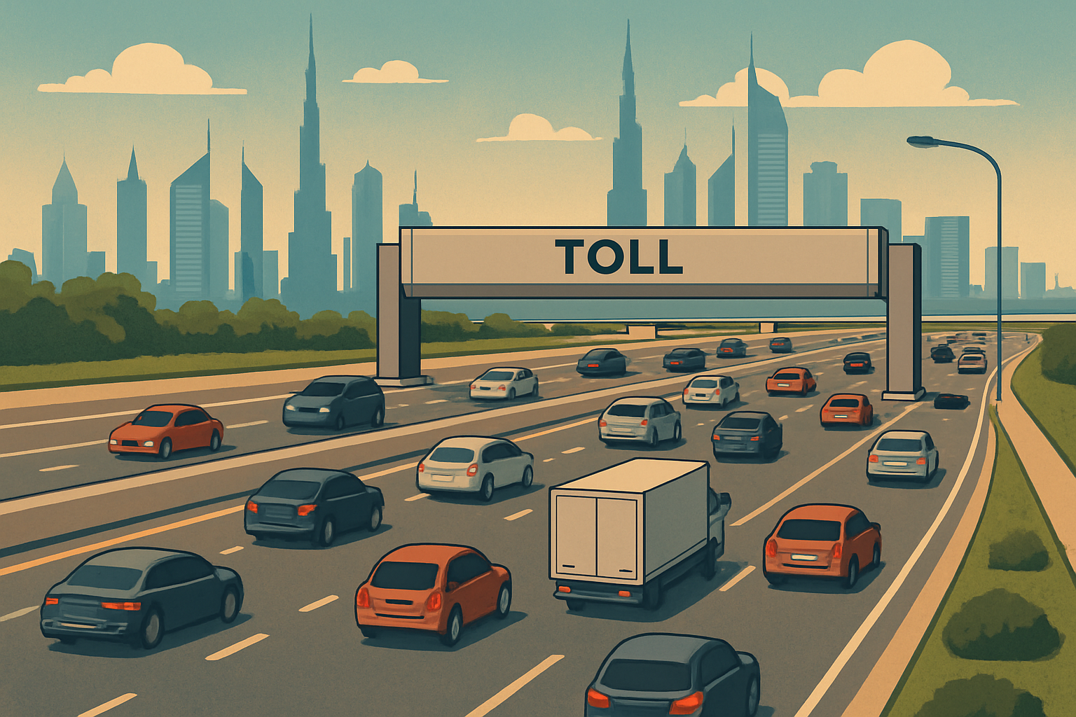 Dubai highway with efficient traffic flow due to toll management