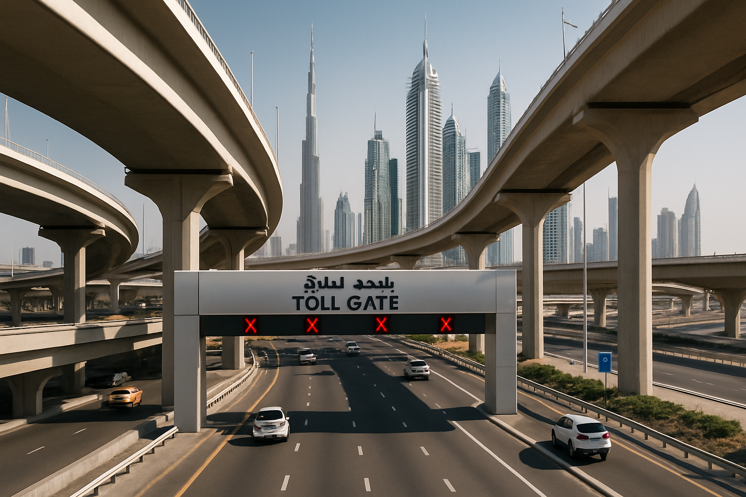 Modern toll road infrastructure in Dubai